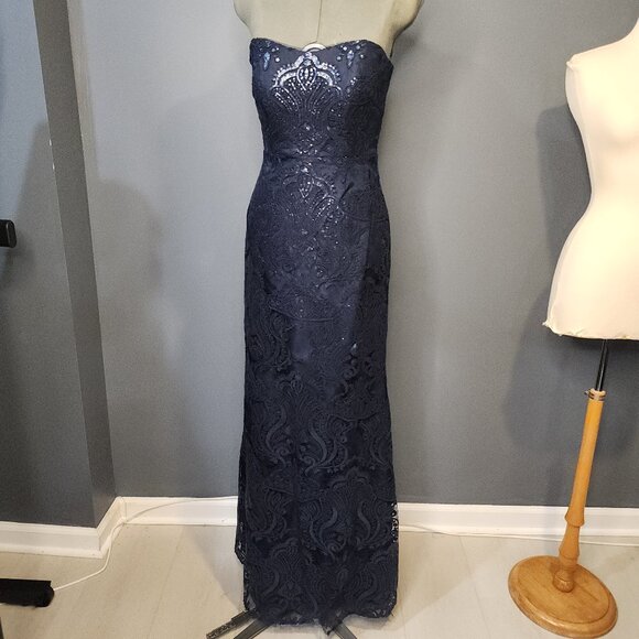 Jenny Yoo Dresses & Skirts - Jenny Yoo 'Sadie' Sequin Lace Strapless A-Line Gown Size 4 Navy Blue Formal